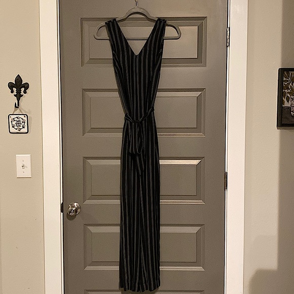 Striped jumpsuit, black with gray and white thin stripes - Picture 1 of 4